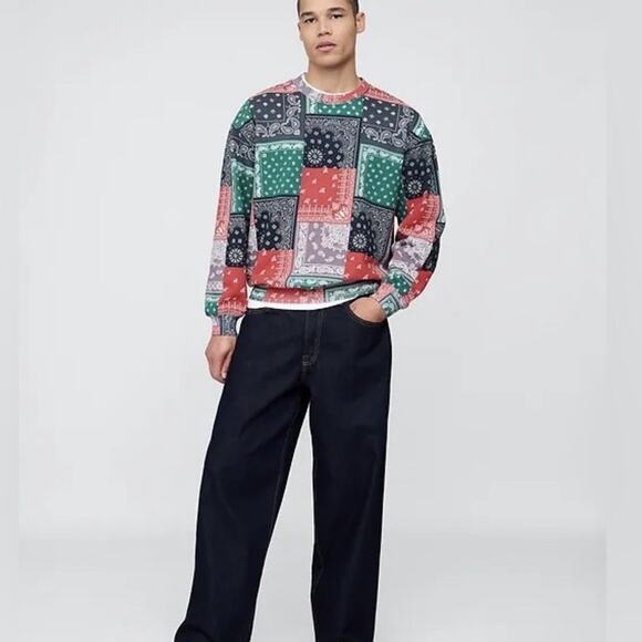 GAP Other - GAP Heavyweight Oversized Crew Sweatshirt Patchwork Bandanna Print Mens Large